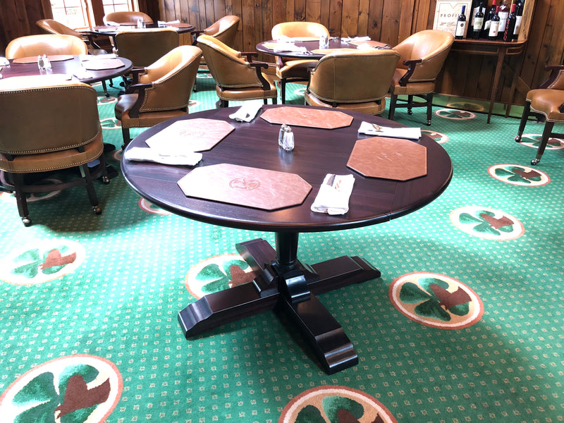 1.25" Mahogany Plank Drop Leaf Table Top in Dark Mahogany (WG64) Finish w/ Full Bullnose Edge on Mahogany Cross Base