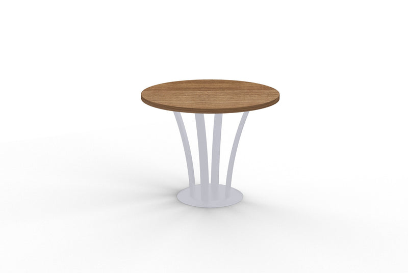 Structure round cherry lamniate table with metal fountain base